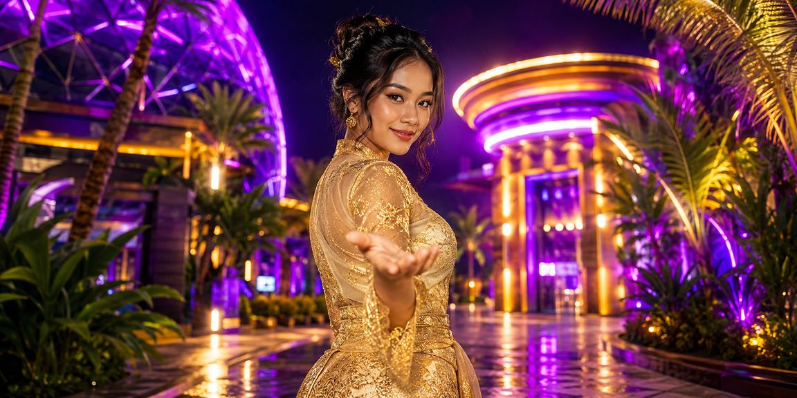 Seorang wanita berpakaian kebaya menikmati hiburan kasino tempatan di Malaysia